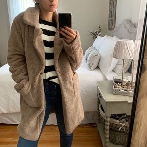 REA Cozy Faux Fur Teddy Trench-coat Size Small